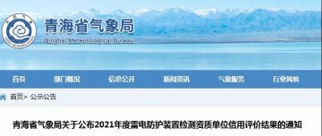 青海：公布2021年度雷電防護(hù)裝置檢測資質(zhì)單位信用評價(jià)結(jié)果